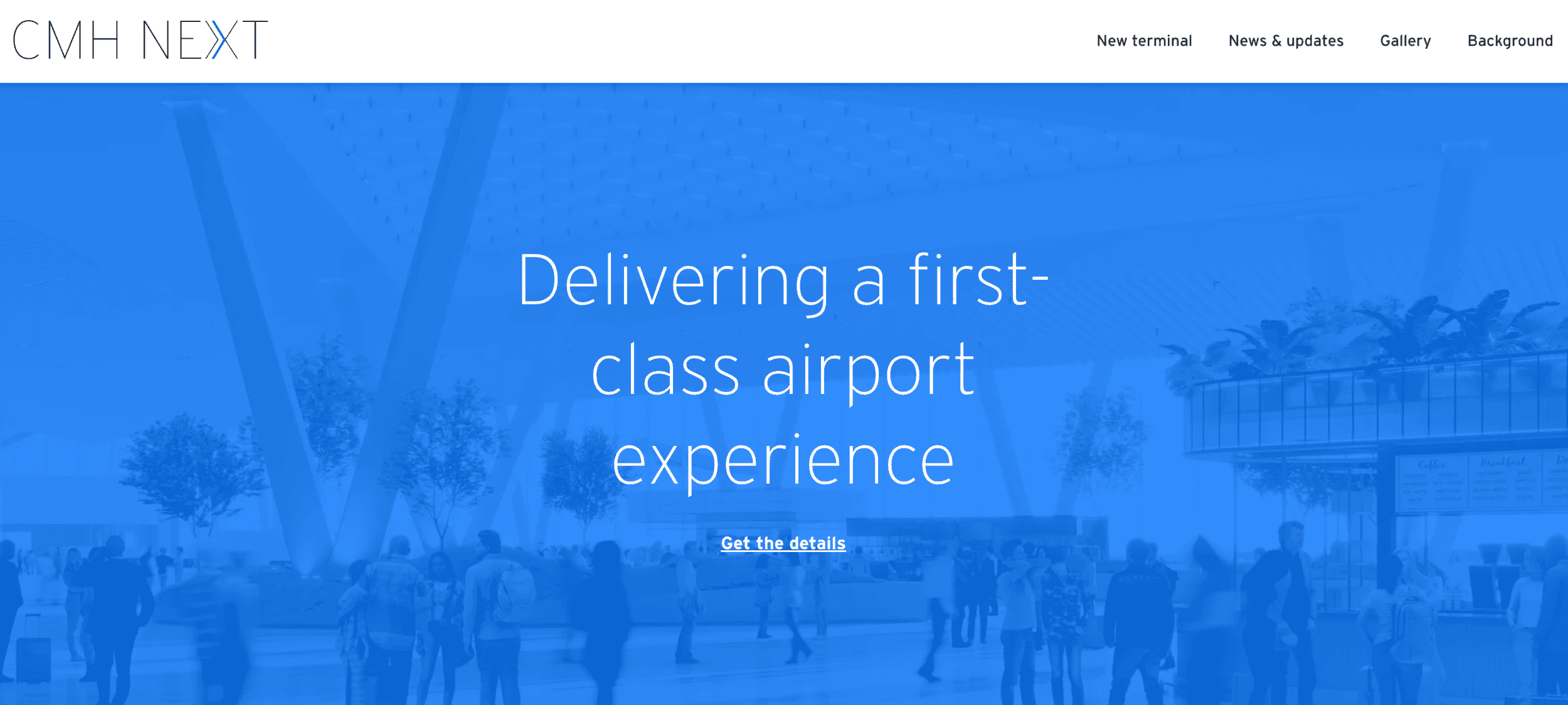 Homepage of the C-M-H Next website. Text reads, Delivering a first-class airport experience.